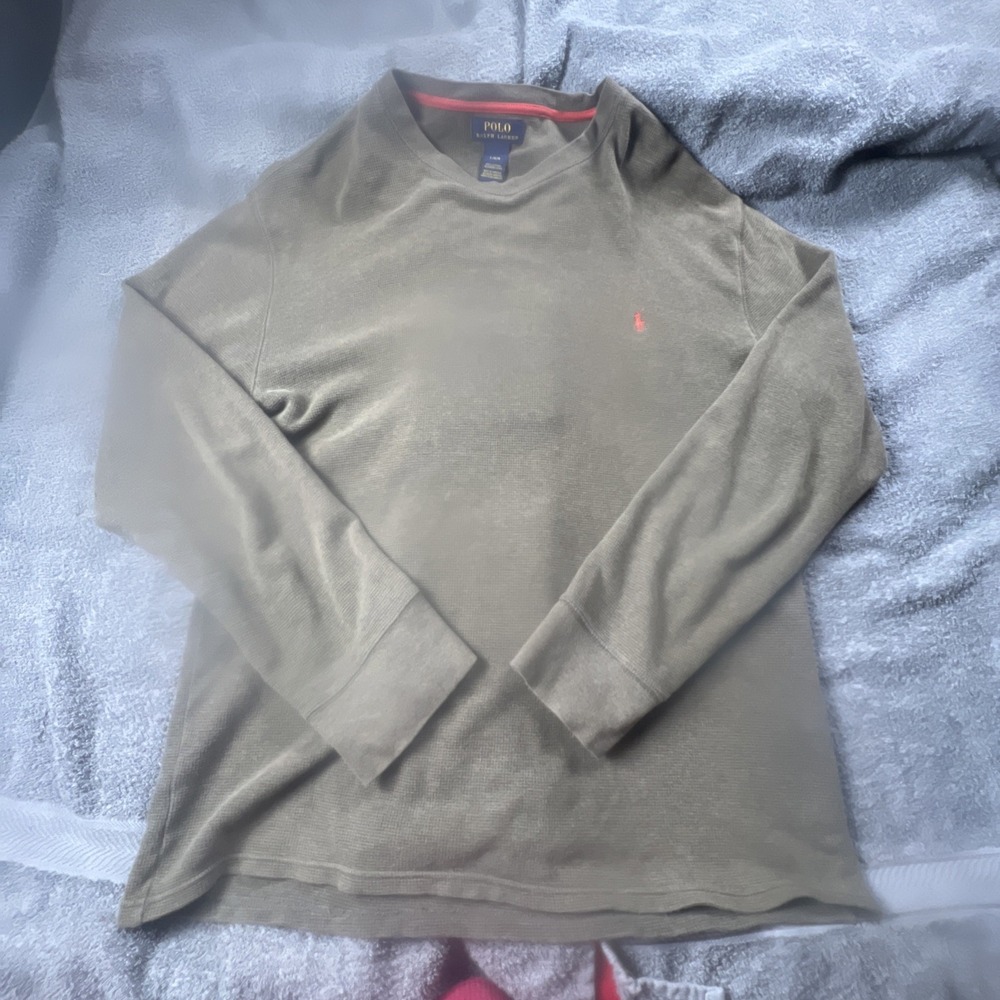 Polo Ralph Lauren Men's Large Green Crewneck‎ Sweatshirt w/Orange Pony Logo